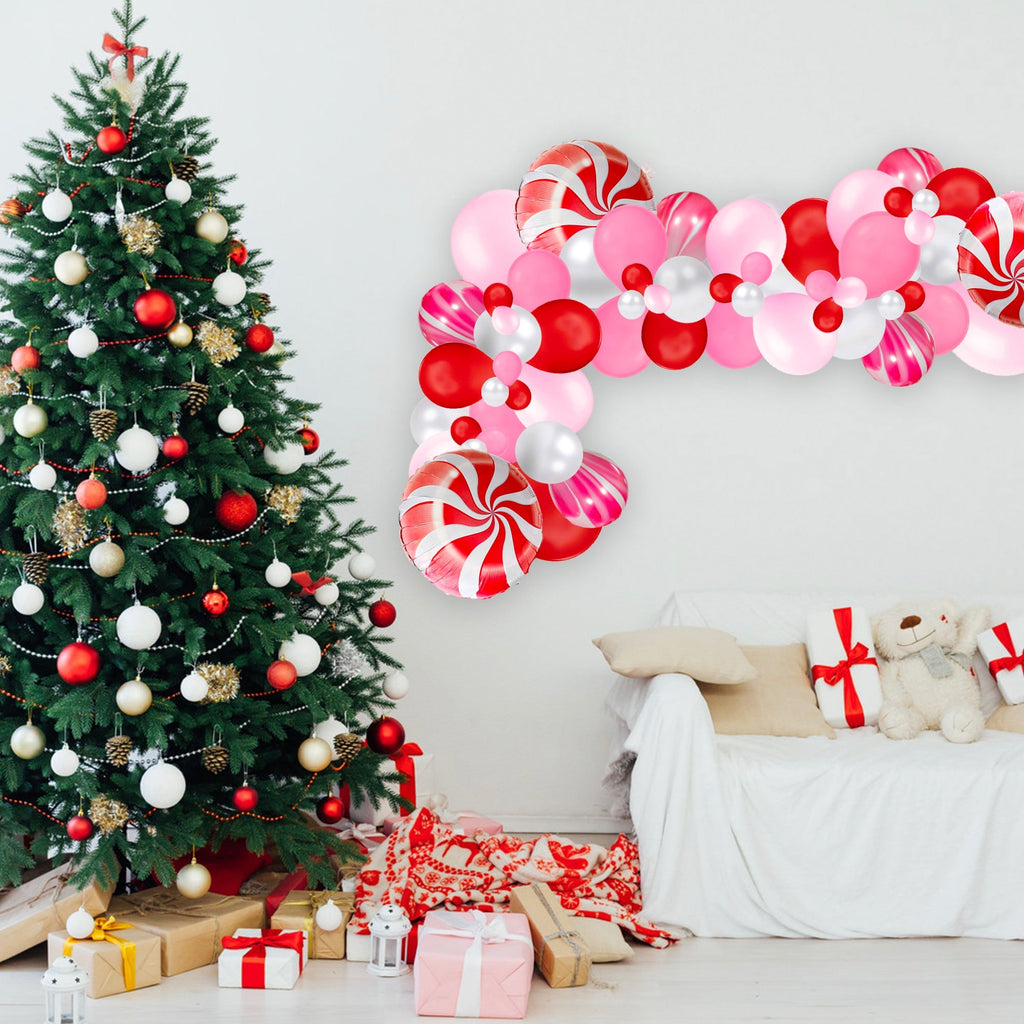 Peppermint Christmas Balloon Garland Kit – Red & Pink
