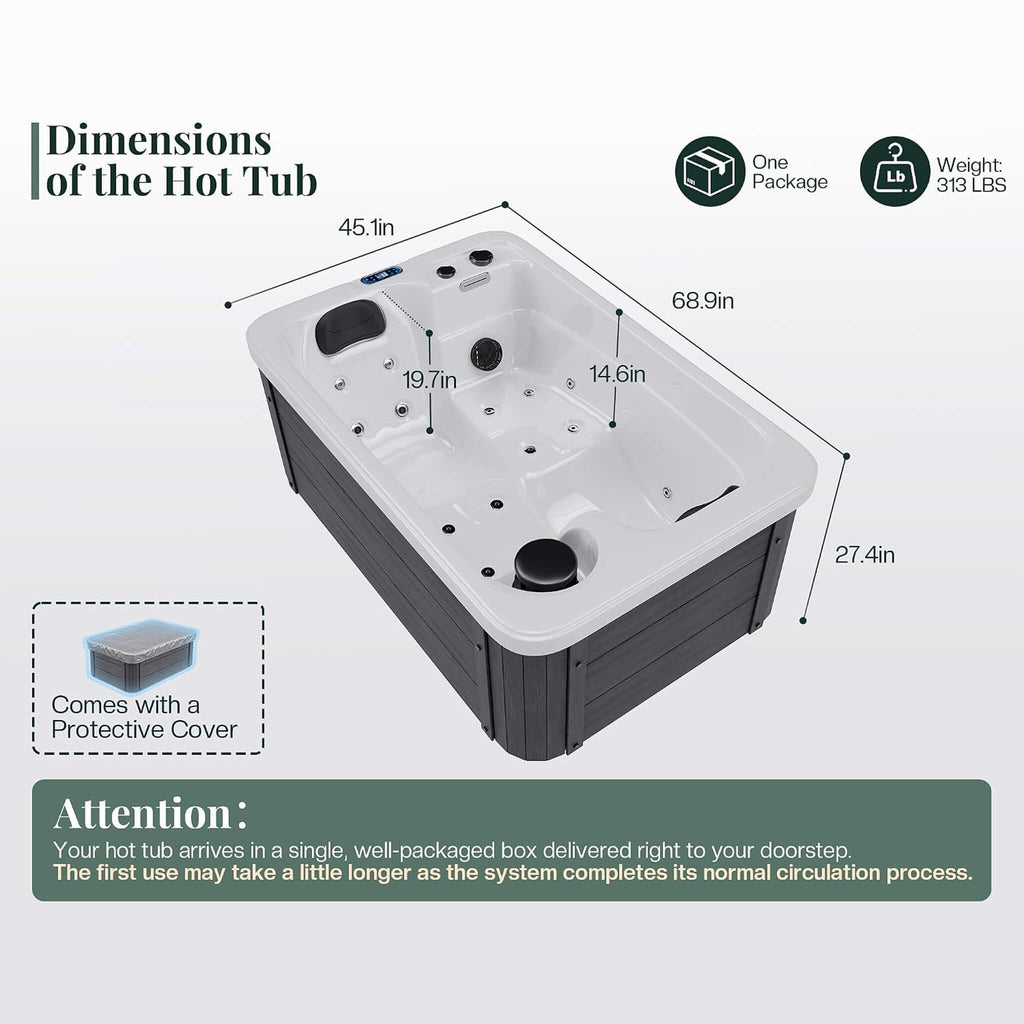 Premium 2-Person Outdoor Hot Tub W/ 15 Stainless Steel Jets (SAK92015)