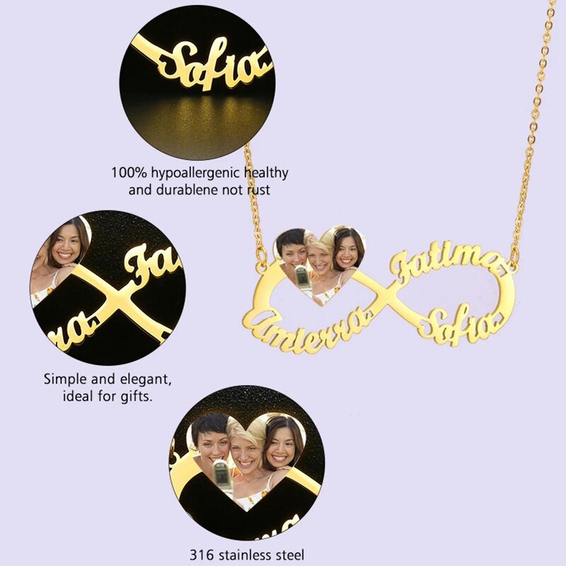 Personalized Infinity Heart Name & Photo Necklace