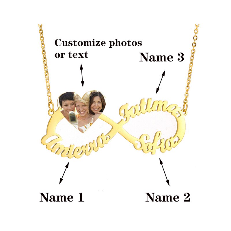 Personalized Infinity Heart Name & Photo Necklace