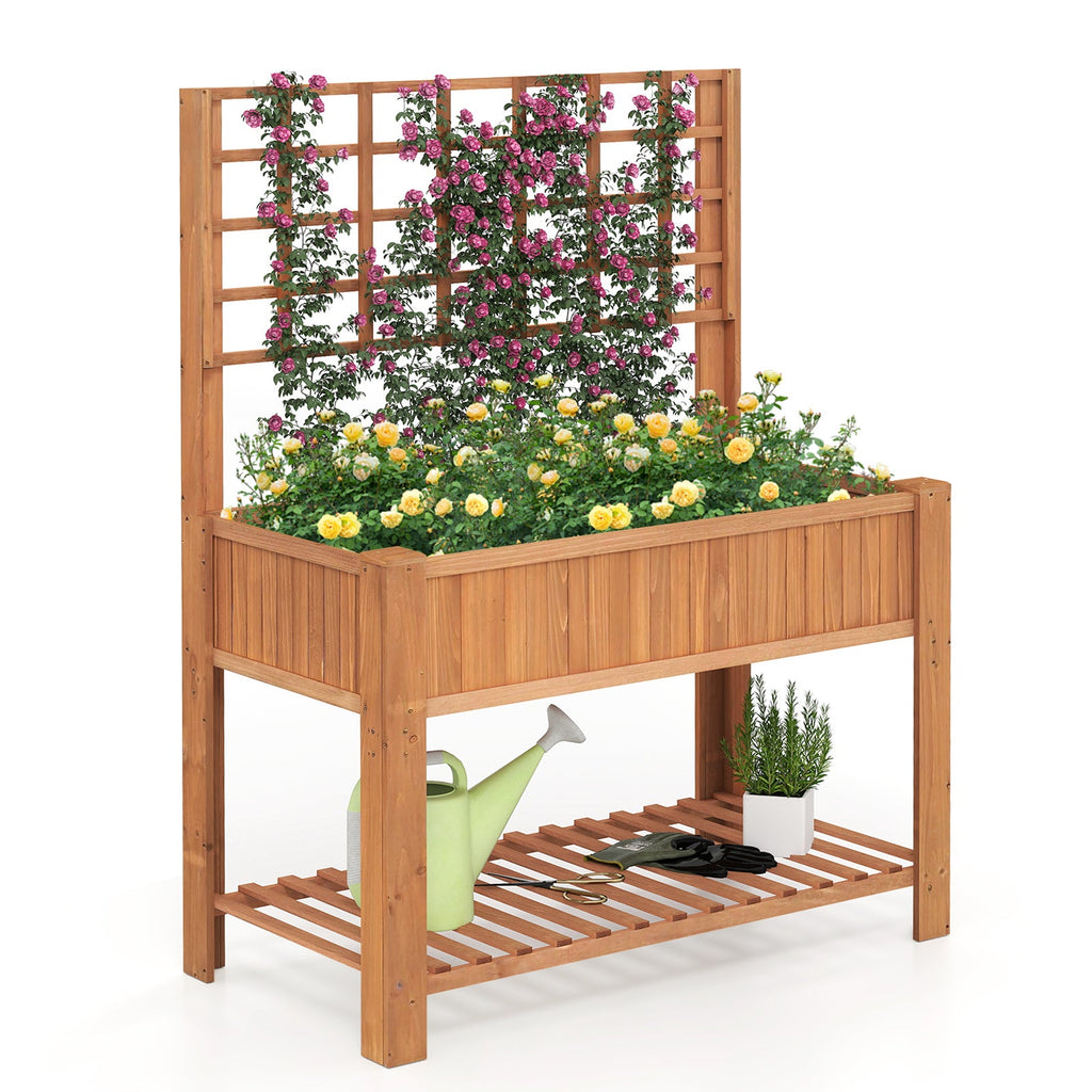 Elevated Wooden Trellis Planter Box with Legs