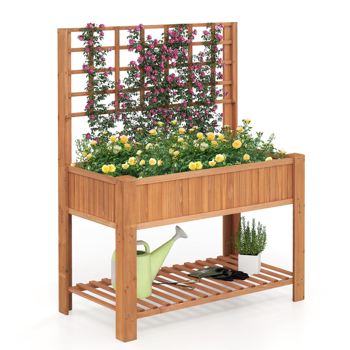 Elevated Wooden Trellis Planter Box with Legs