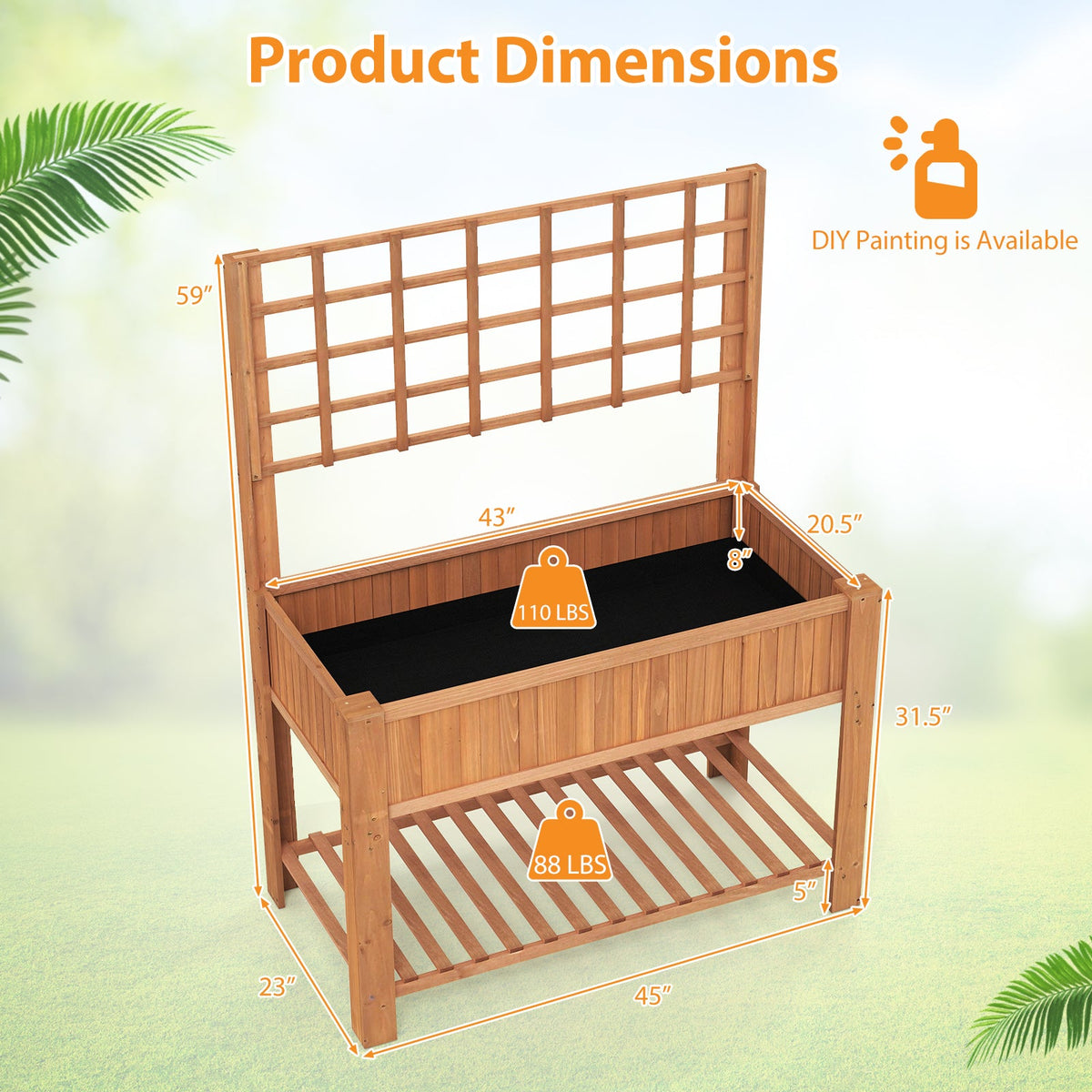 Elevated Wooden Trellis Planter Box with Legs
