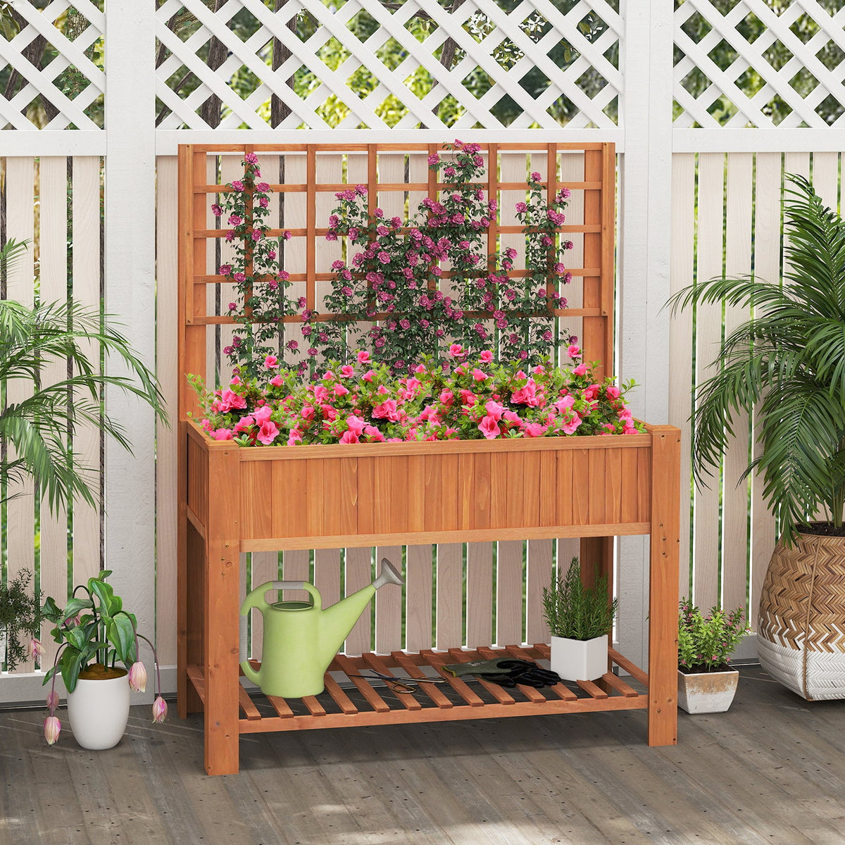 Elevated Wooden Trellis Planter Box with Legs