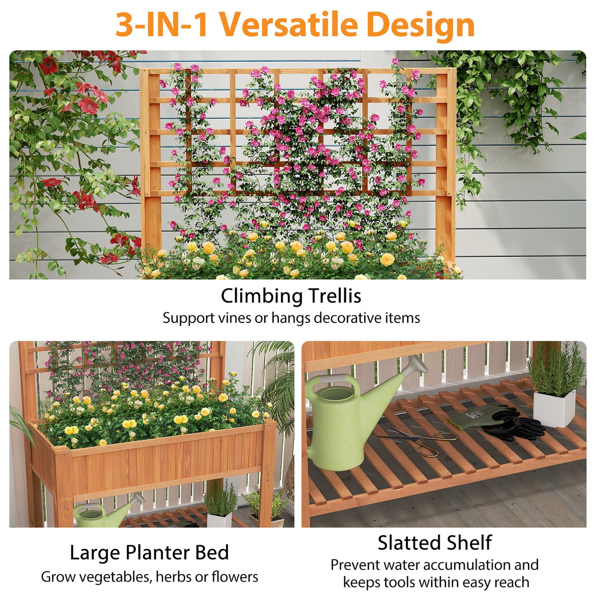 Elevated Wooden Trellis Planter Box with Legs