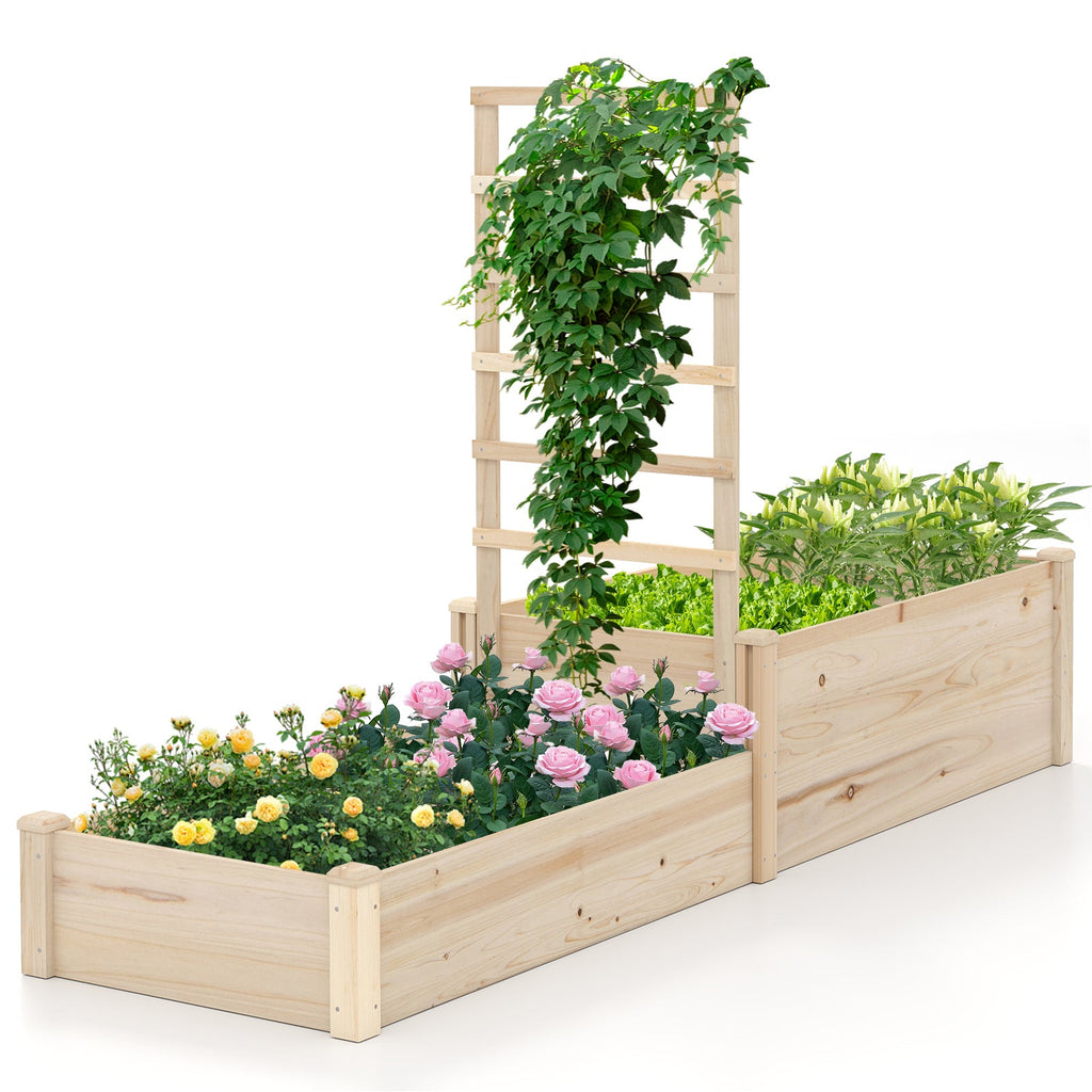 87-Inch Trellis Garden Planter with Two Raised Beds