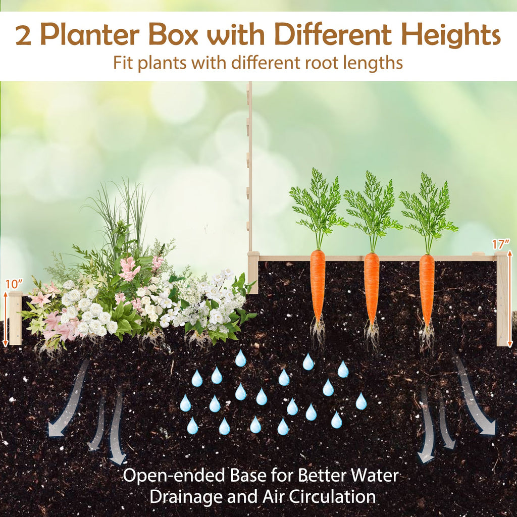 87-Inch Trellis Garden Planter with Two Raised Beds