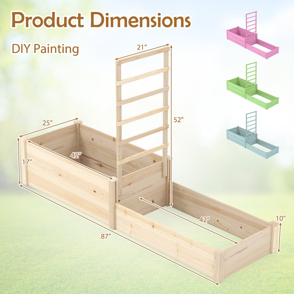 87-Inch Trellis Garden Planter with Two Raised Beds