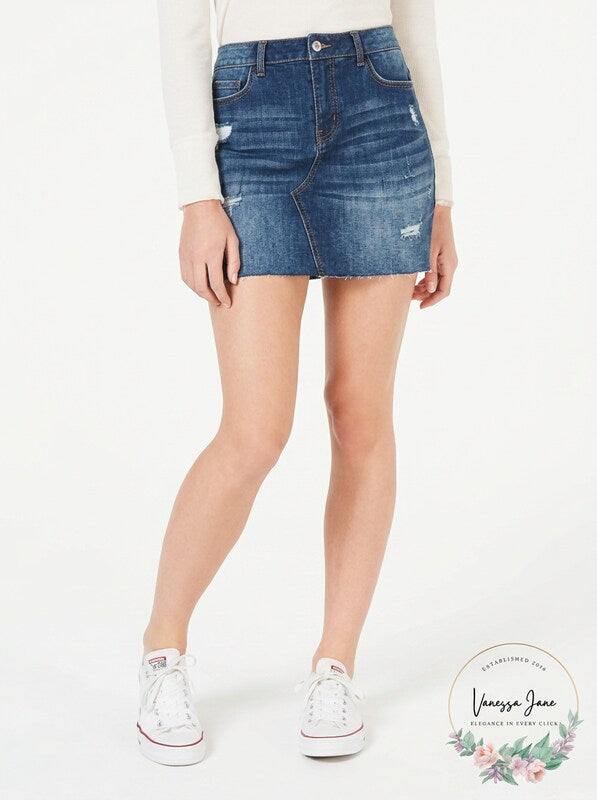 Vanilla Star Juniors Raw-Hem Denim Mini Skirt – 11