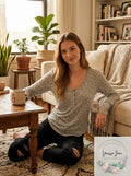 Hippie Rose Juniors Waffle-Knit Henley Top – L
