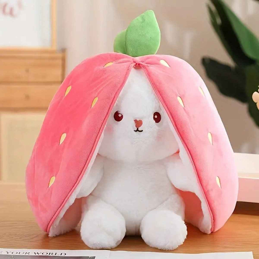 Reversible Strawberry & Carrot Bunny Plush Toy