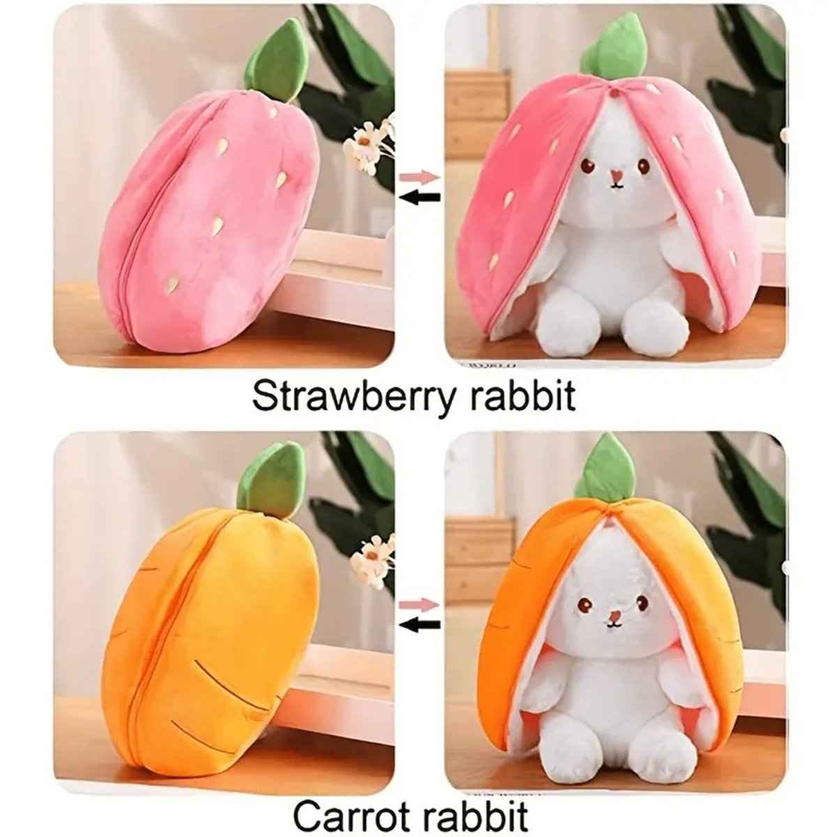 Reversible Strawberry & Carrot Bunny Plush Toy
