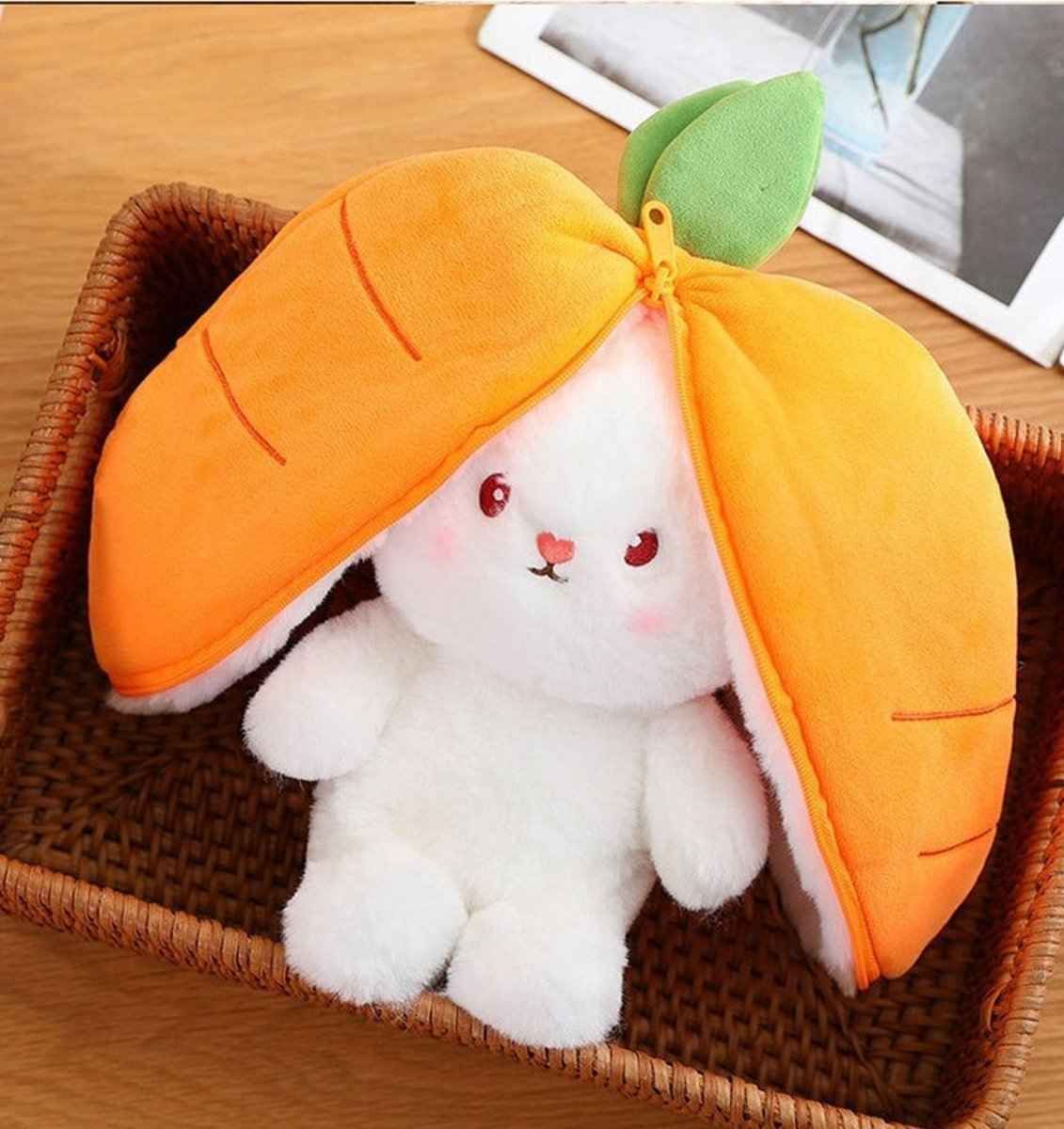 Reversible Strawberry & Carrot Bunny Plush Toy