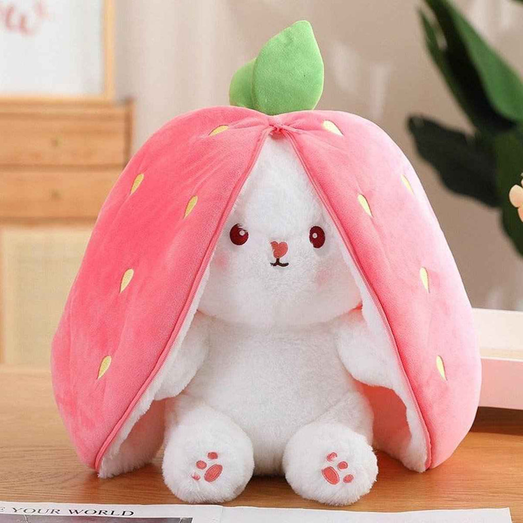 Reversible Strawberry & Carrot Bunny Plush Toy