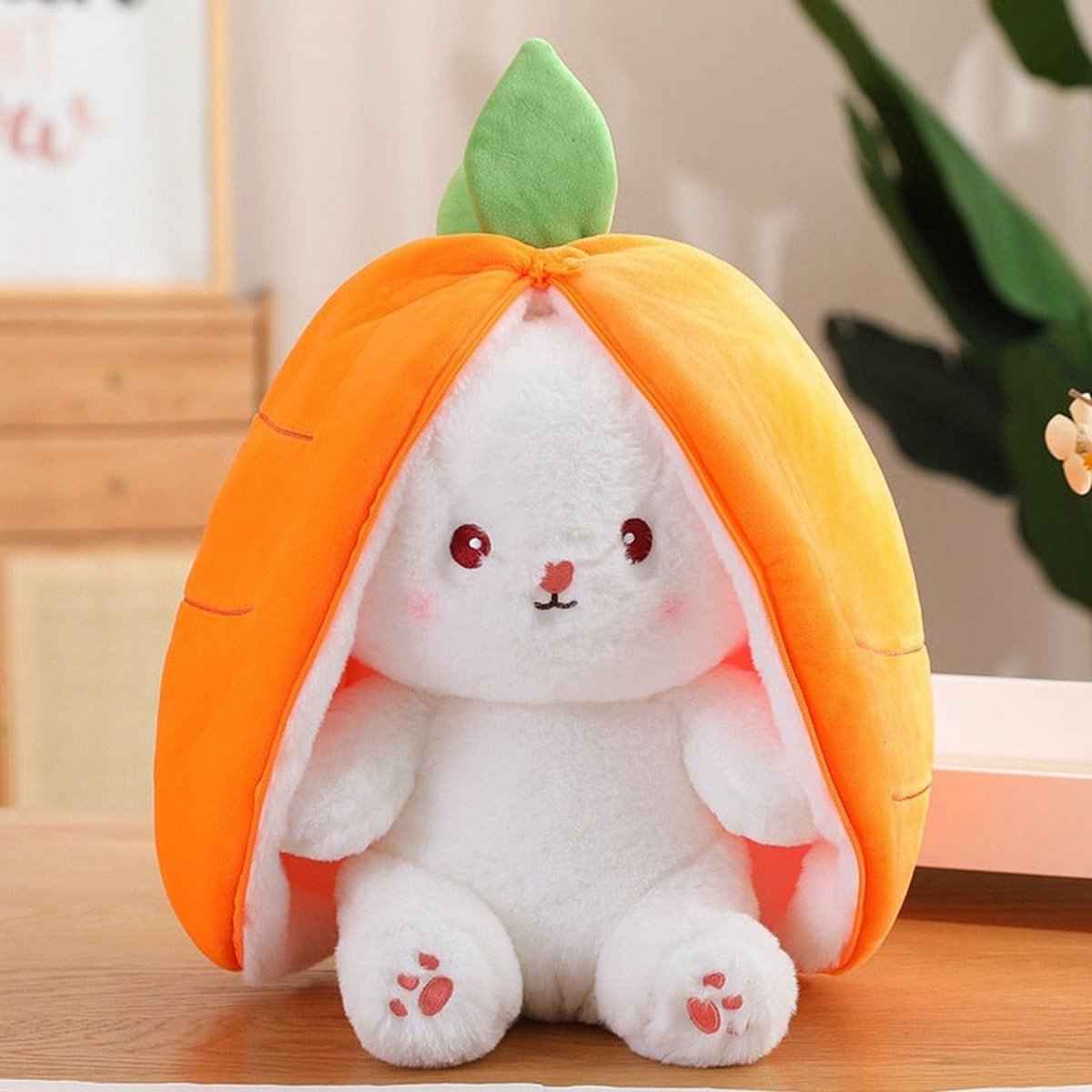 Reversible Strawberry & Carrot Bunny Plush Toy