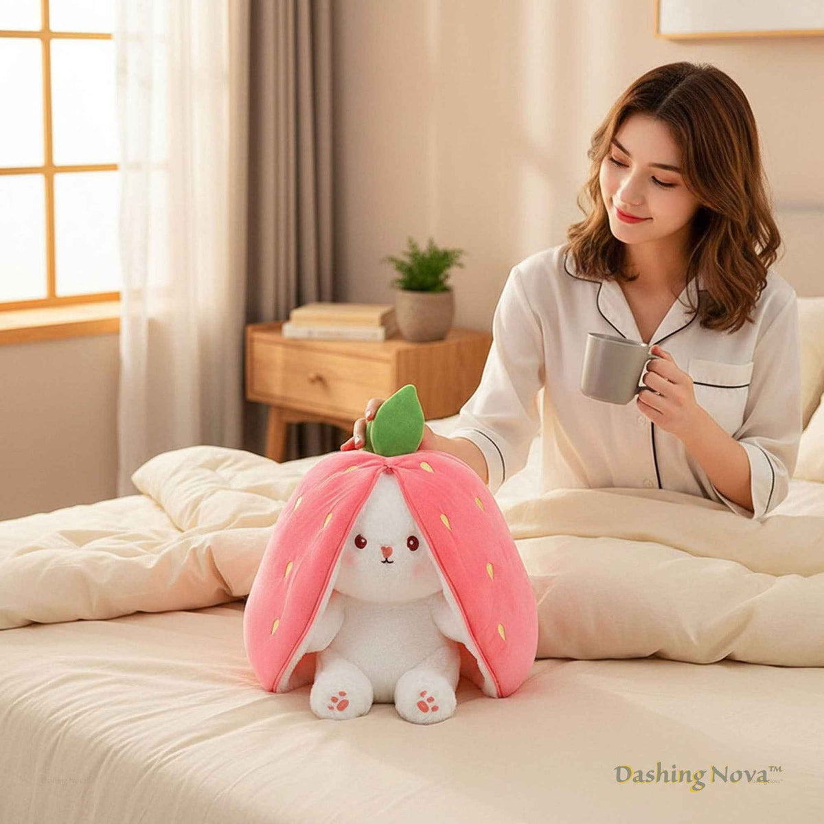 Reversible Strawberry & Carrot Bunny Plush Toy