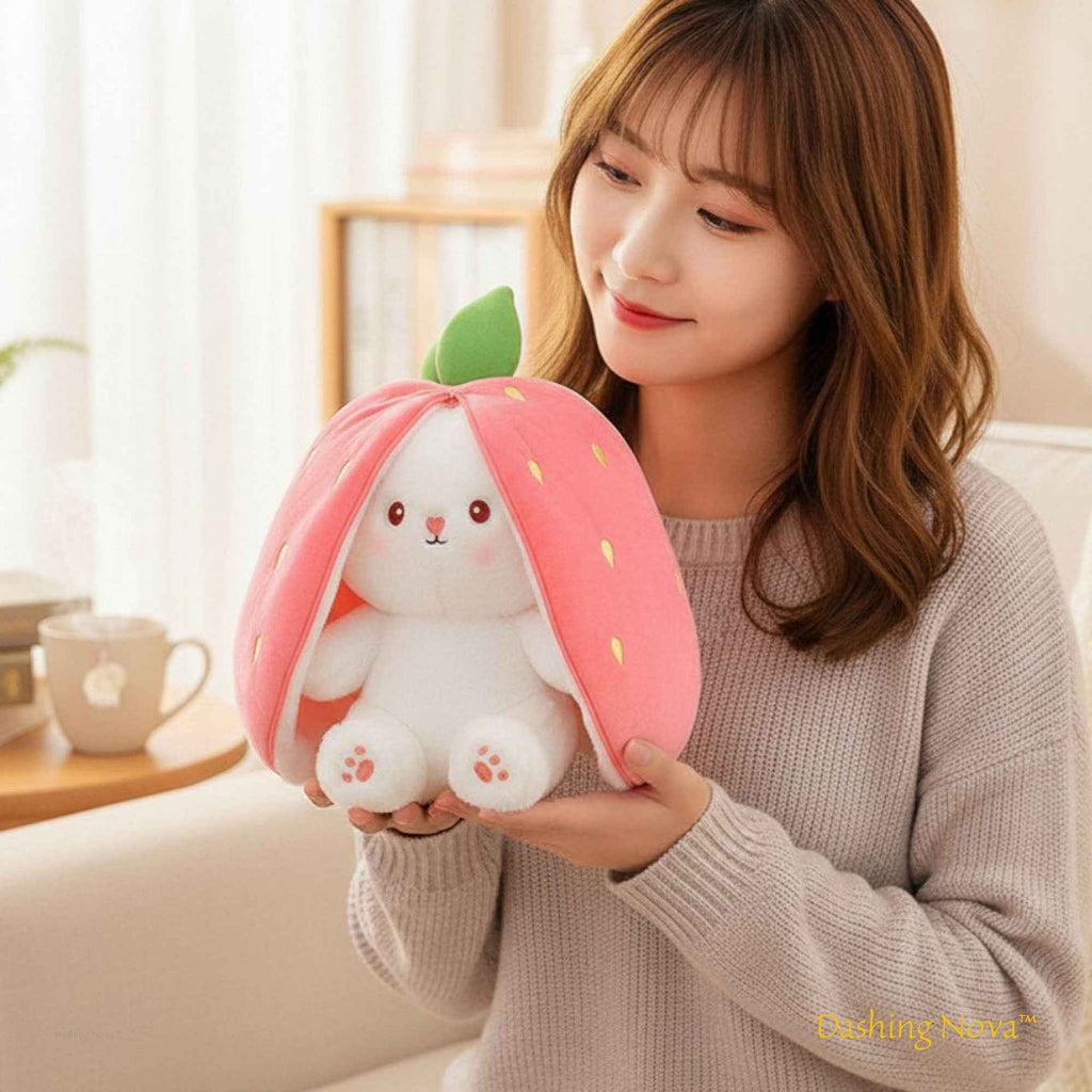 Reversible Strawberry & Carrot Bunny Plush Toy