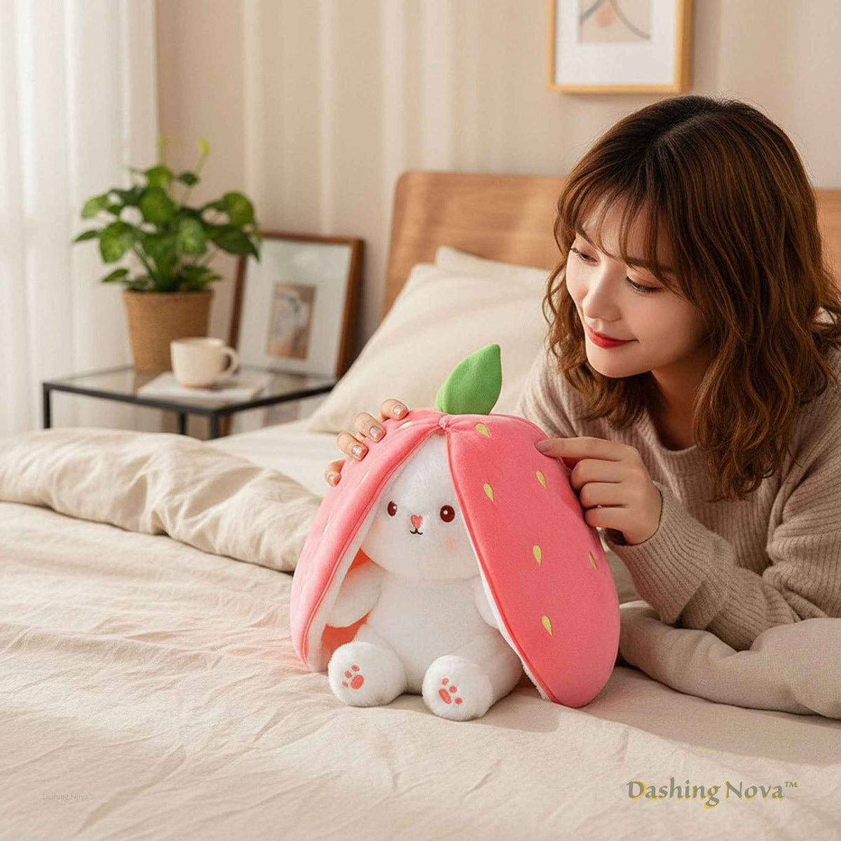 Reversible Strawberry & Carrot Bunny Plush Toy