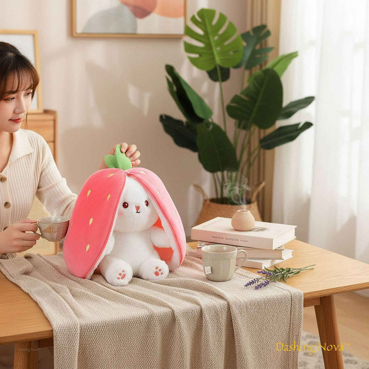 Reversible Strawberry & Carrot Bunny Plush Toy