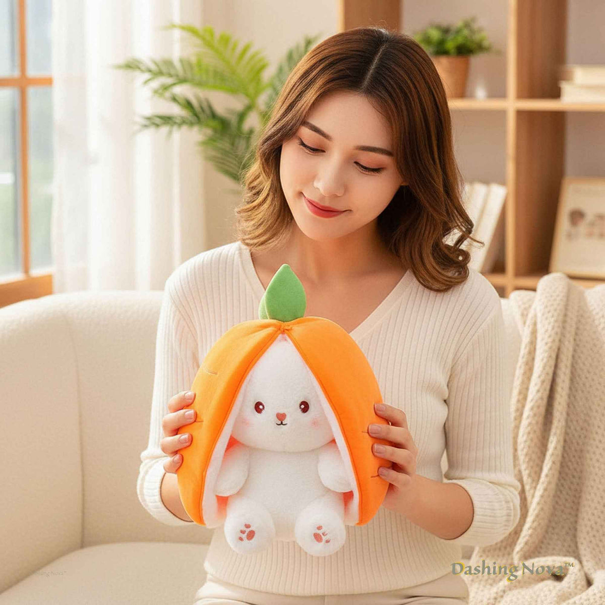 Reversible Strawberry & Carrot Bunny Plush Toy