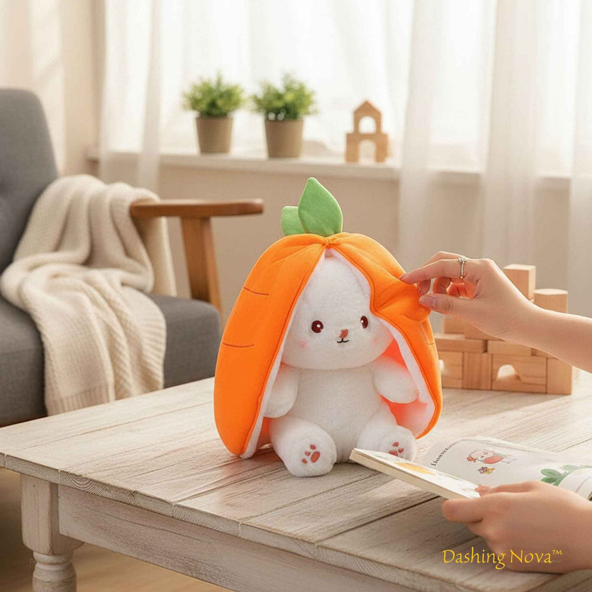 Reversible Strawberry & Carrot Bunny Plush Toy
