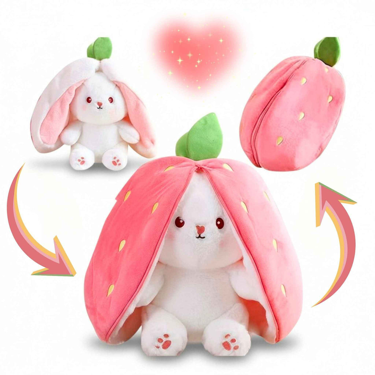 Reversible Strawberry & Carrot Bunny Plush Toy