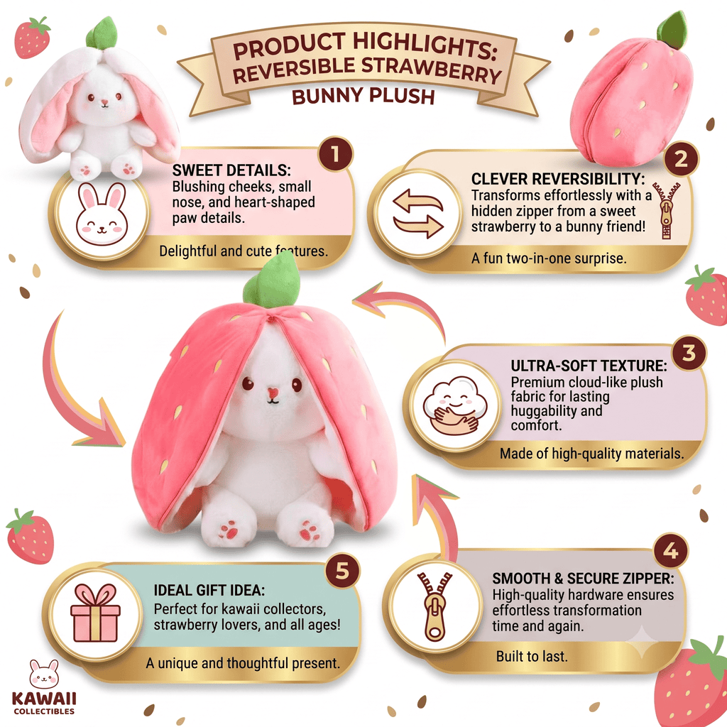 Reversible Strawberry & Carrot Bunny Plush Toy