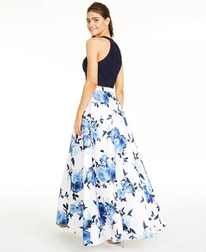 City Studios Juniors Lace Top & Long Floral Skirt Set