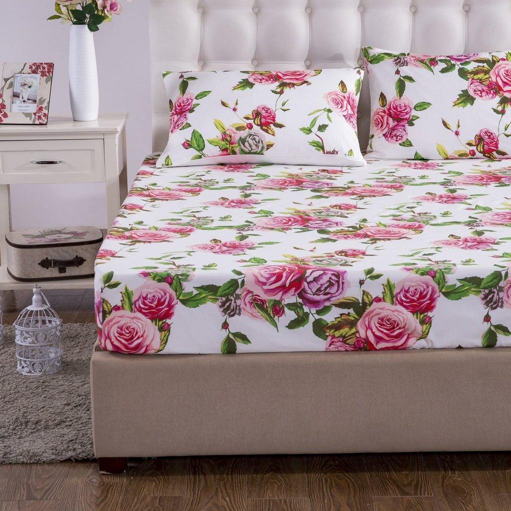 DaDa Bedding Romantic Roses Floral Fitted Sheet Set — Pink