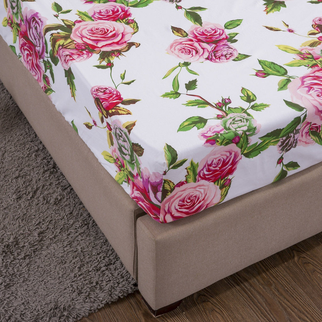 DaDa Bedding Romantic Roses Floral Fitted Sheet Set — Pink