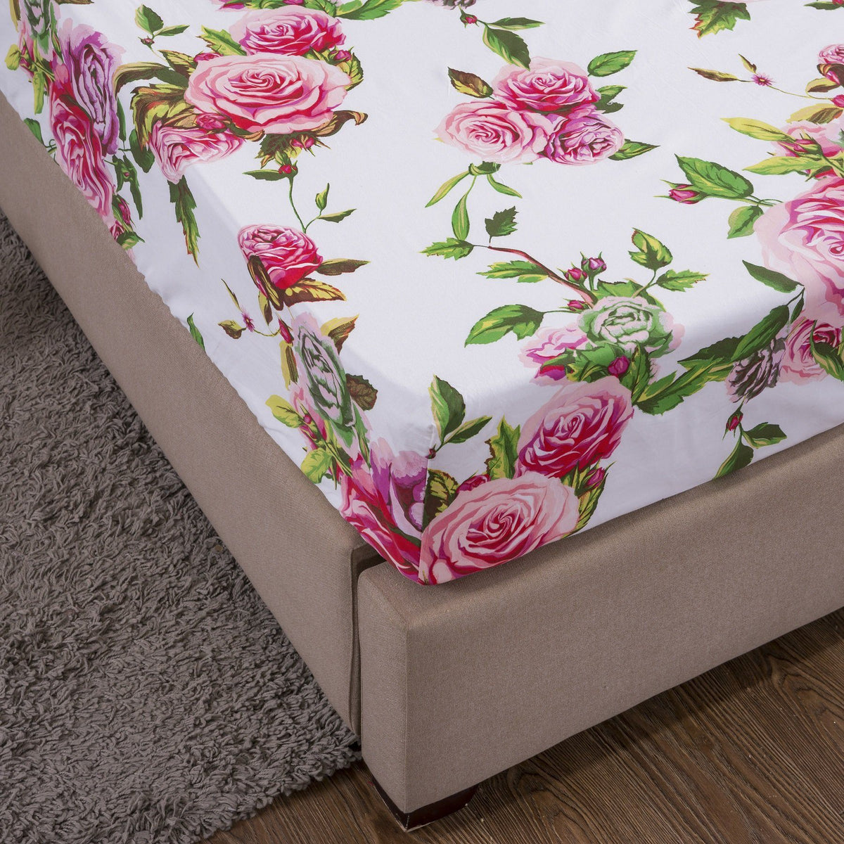 DaDa Bedding Romantic Roses Floral Fitted Sheet Set — Pink