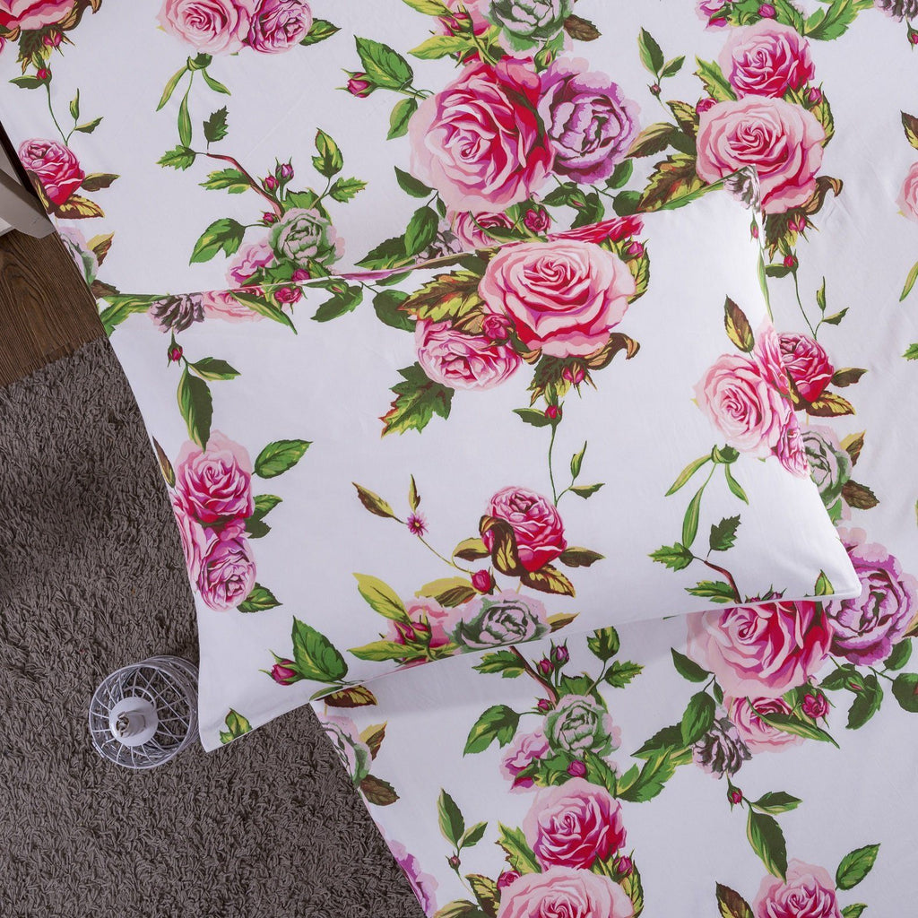 DaDa Bedding Romantic Roses Floral Fitted Sheet Set — Pink