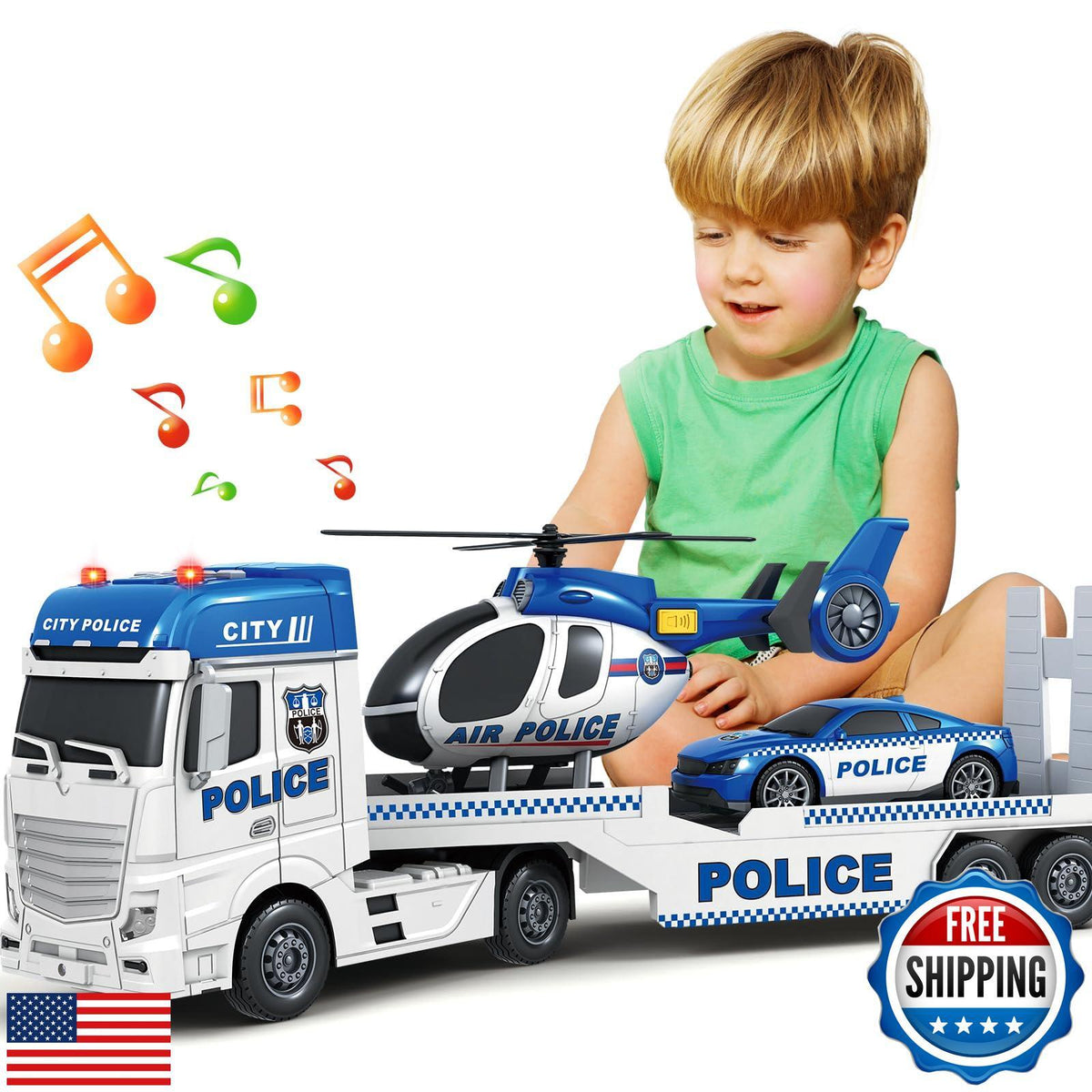25-Inch Police Transport Truck & Race Car Toy