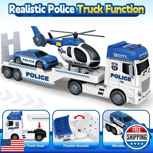 25-Inch Police Transport Truck & Race Car Toy