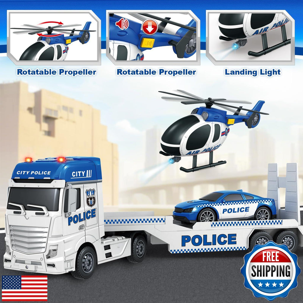 25-Inch Police Transport Truck & Race Car Toy