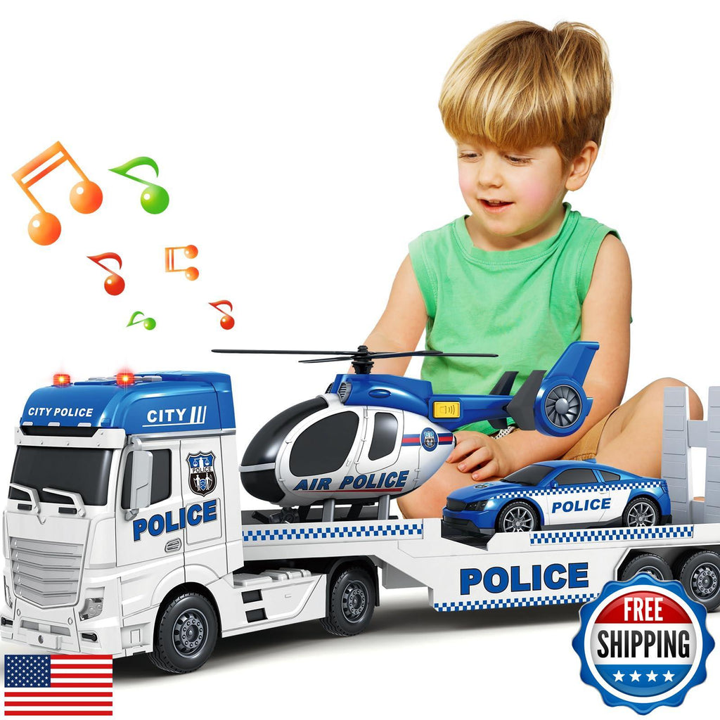 25-Inch Police Transport Truck & Race Car Toy