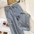 Women’s Star-Patch Distressed Straight-Leg Jeans