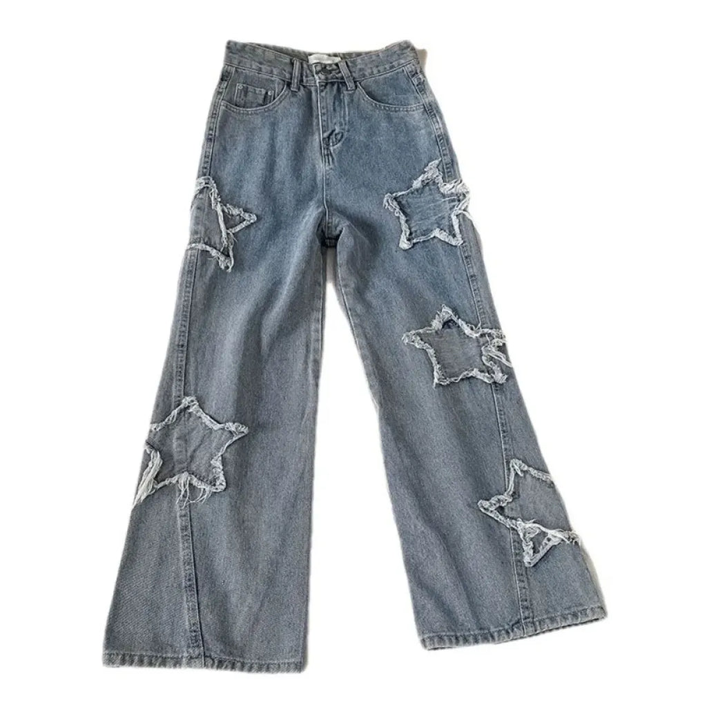 Women’s Star-Patch Distressed Straight-Leg Jeans