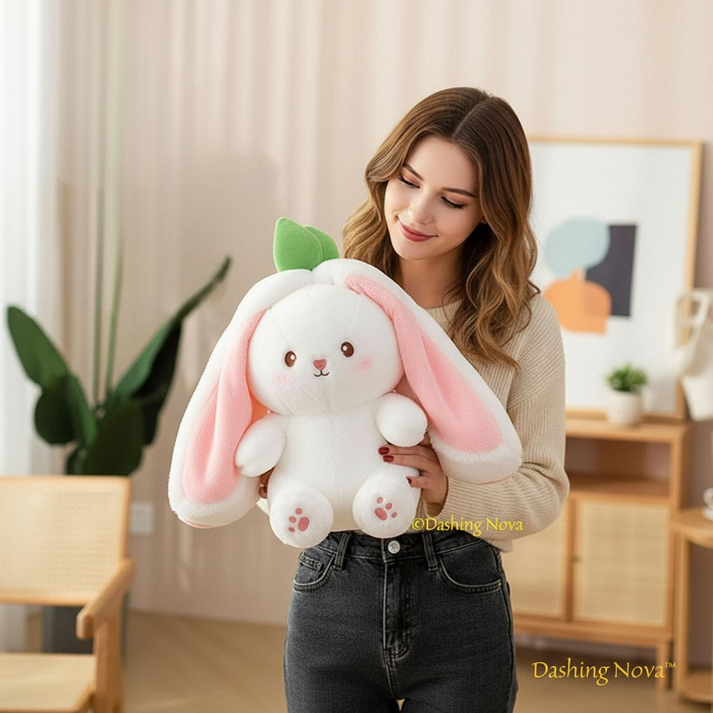 Reversible Strawberry & Carrot Bunny Plush Toy