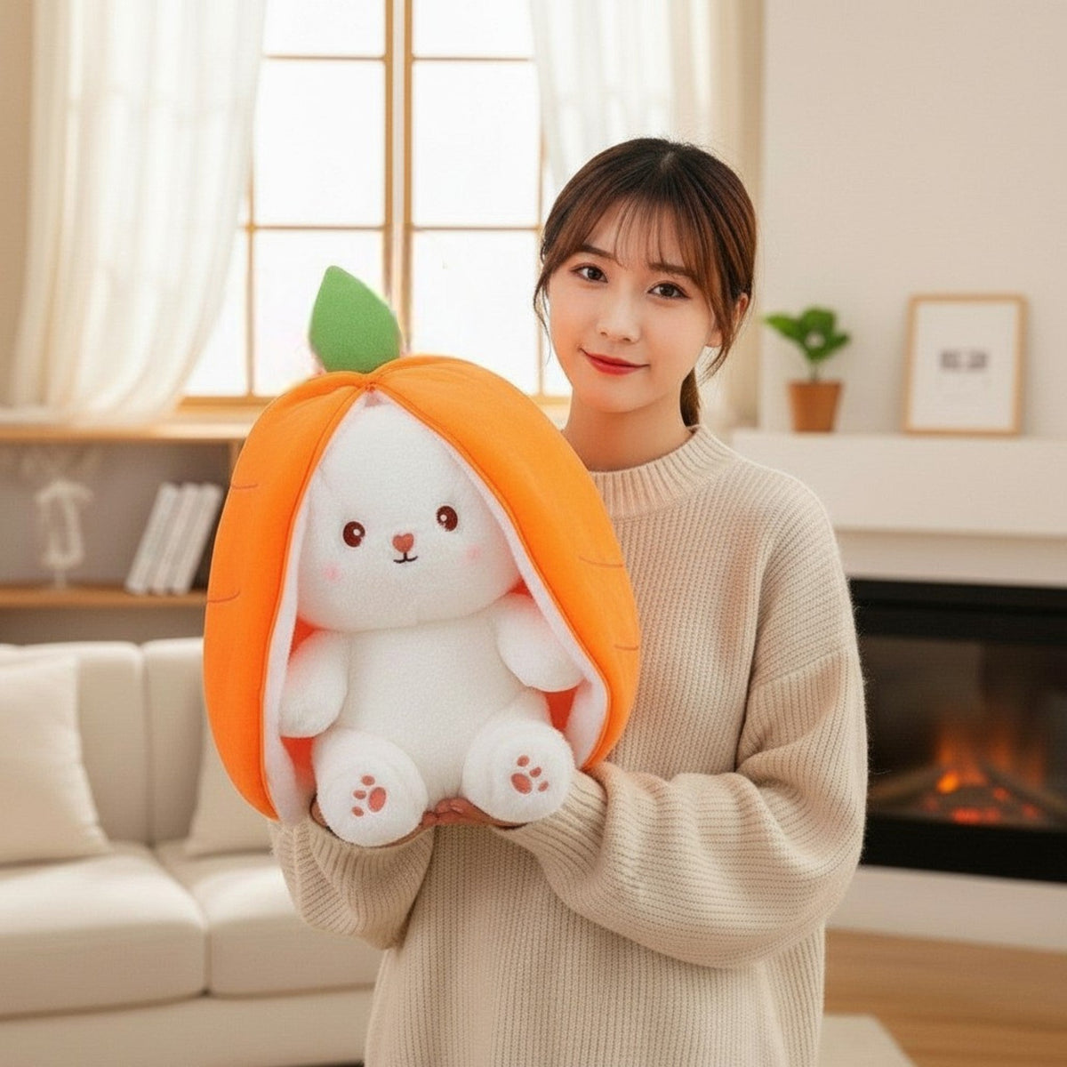 Reversible Strawberry & Carrot Bunny Plush Toy