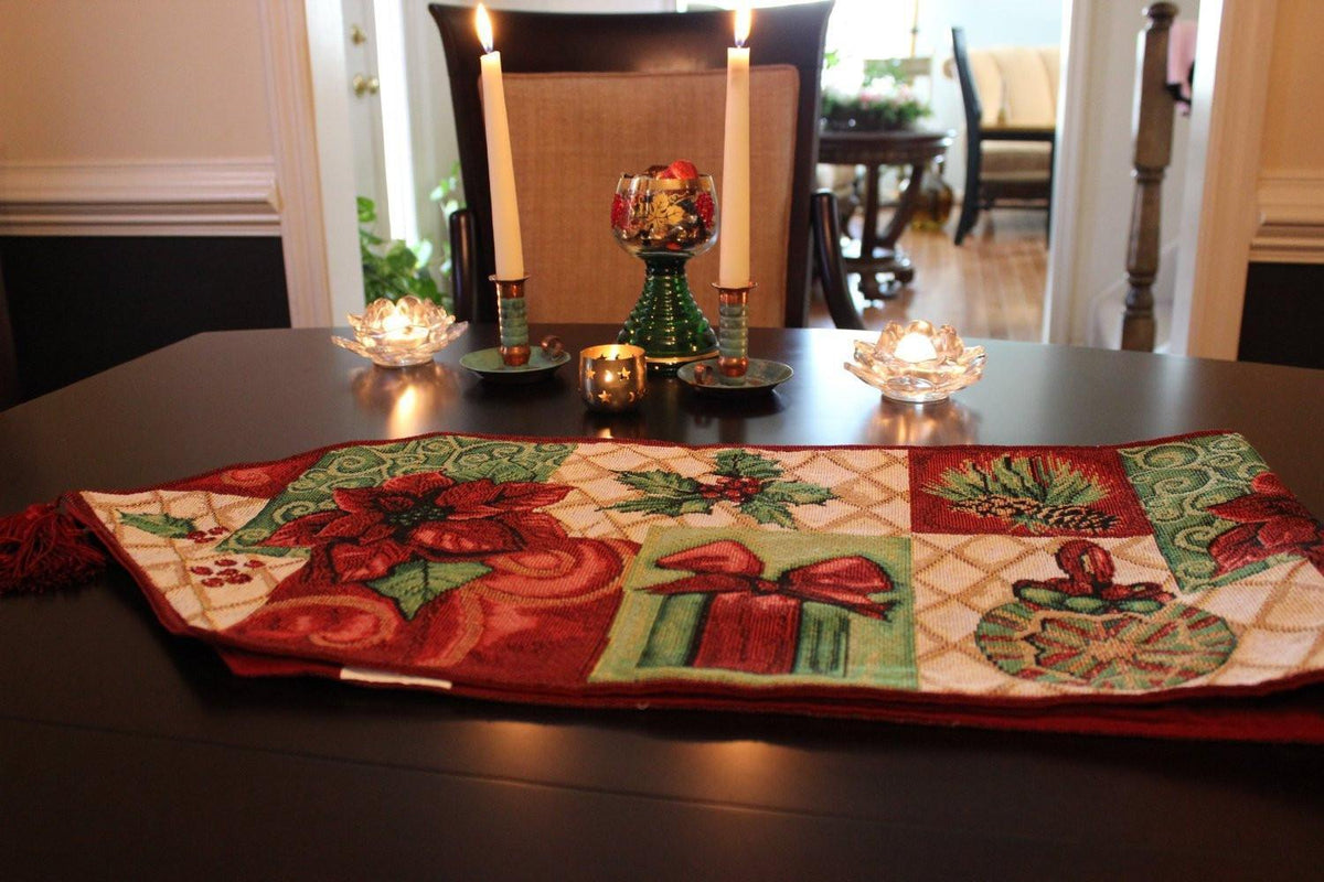 Holiday Tidings Poinsettia Christmas Table Runner