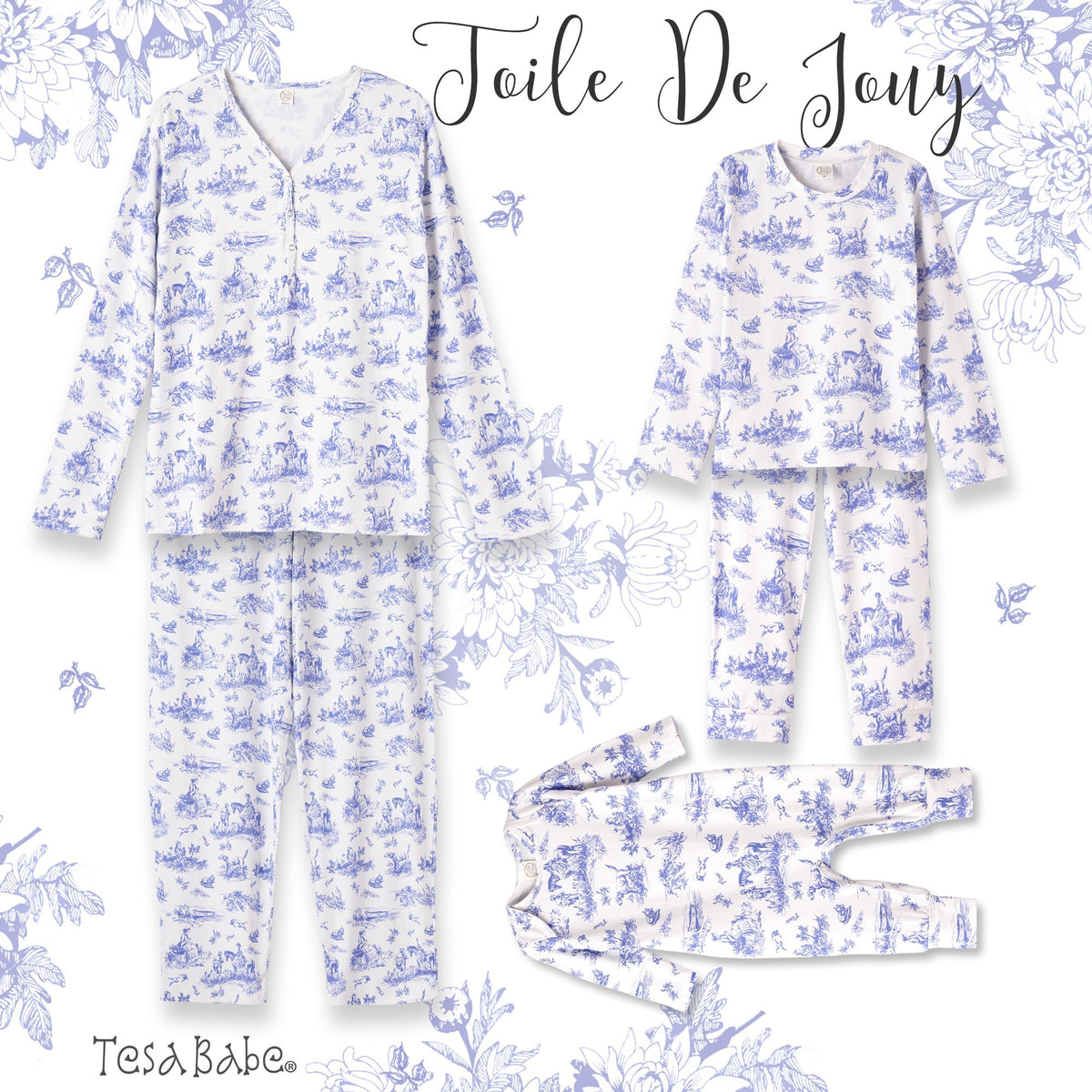 Girls' Toile de Jouy Bamboo-Blend Pajama Set
