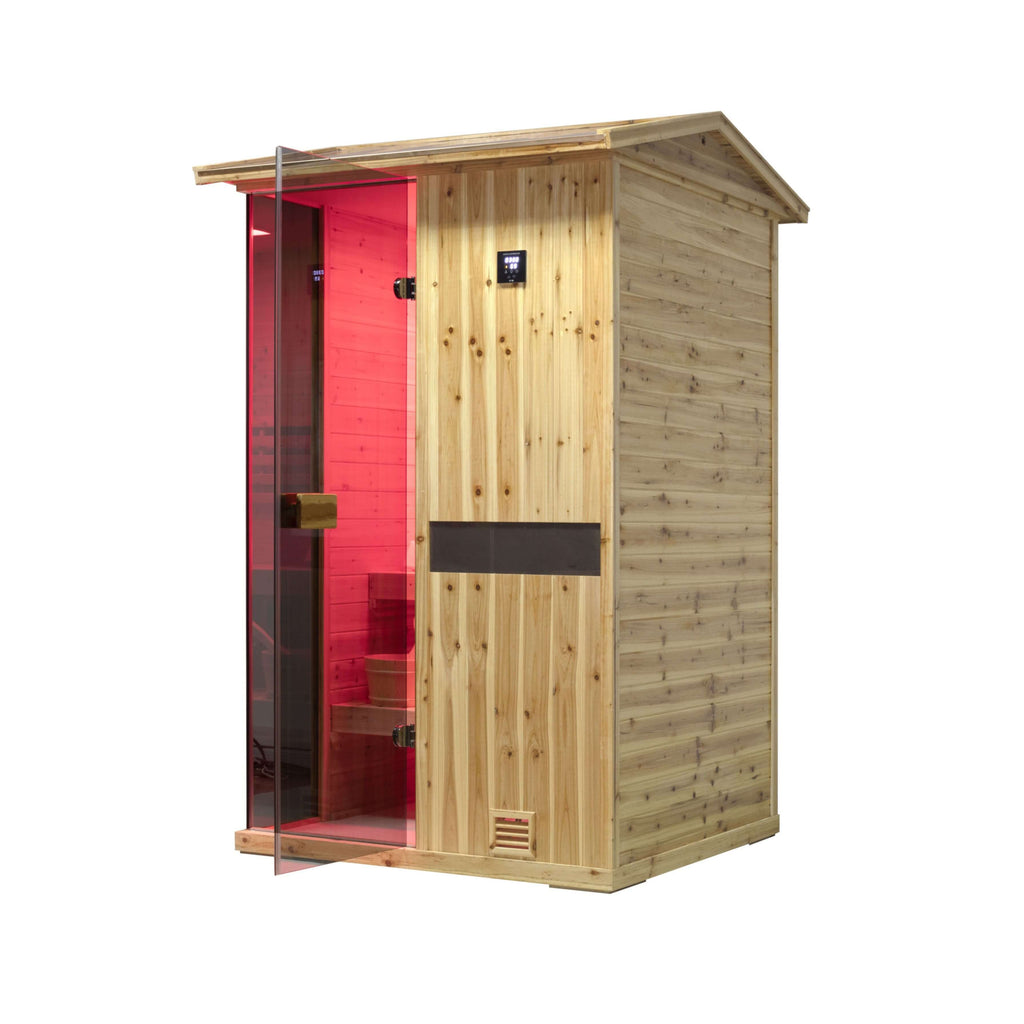 Arctic Premium 2-Person Outdoor Wooden Steam Sauna Room With Smart Control Panel And Bluetooth Audio (SAK52918)