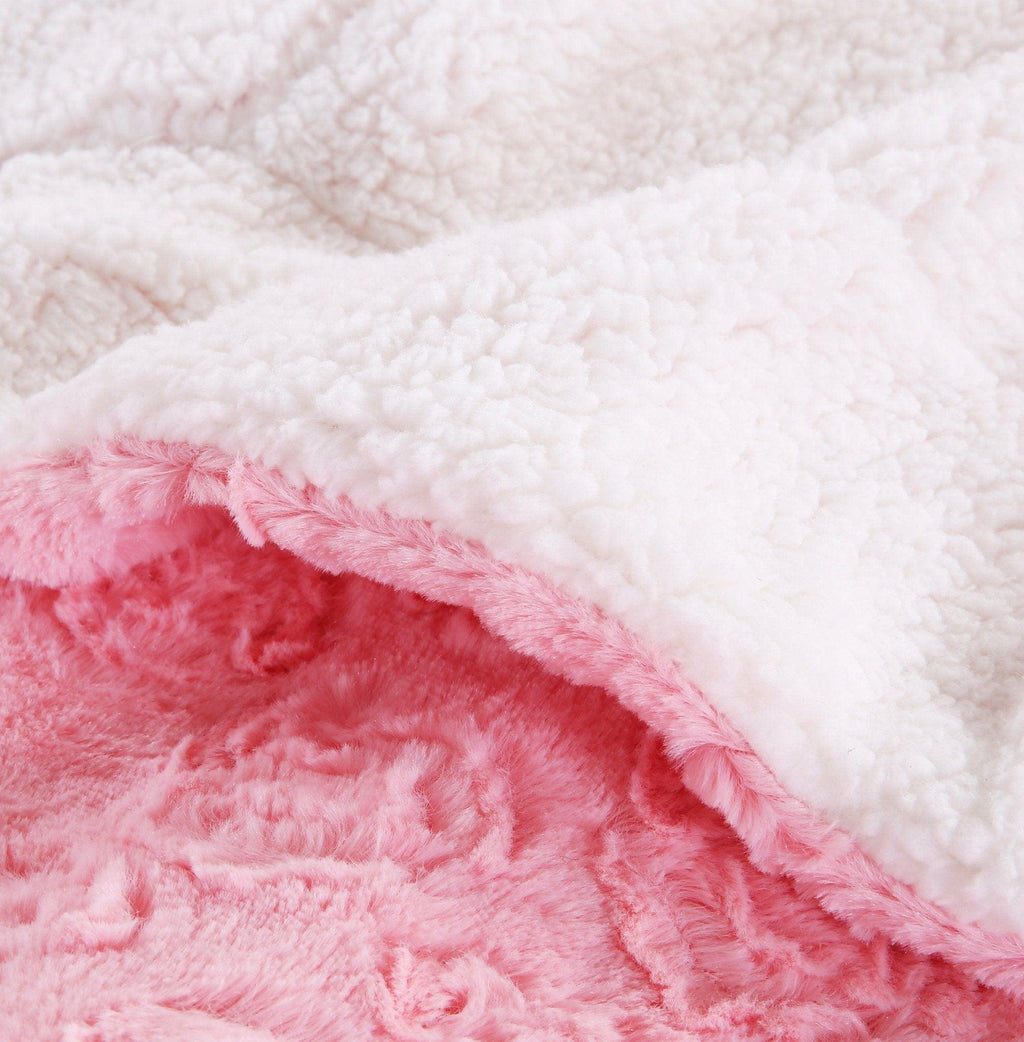 DaDa Bedding Pink Rose Sherpa Fleece Throw Blanket
