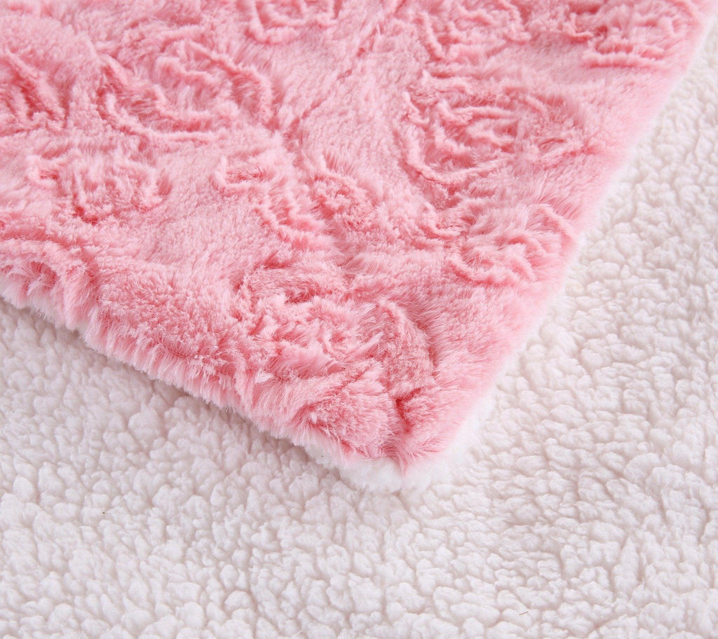 DaDa Bedding Pink Rose Sherpa Fleece Throw Blanket