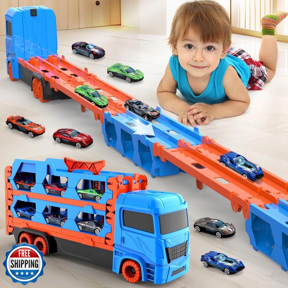 61-Inch Dual Race Track Transport Truck Toy