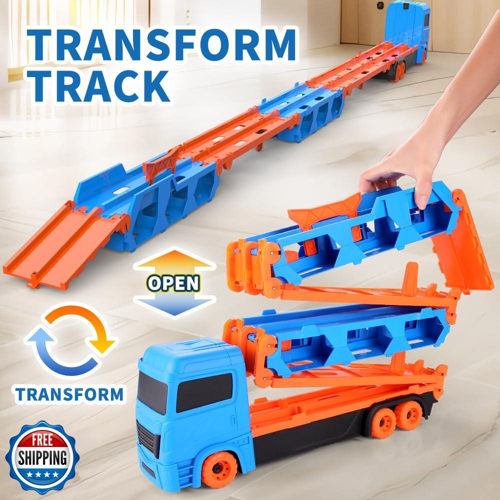 61-Inch Dual Race Track Transport Truck Toy