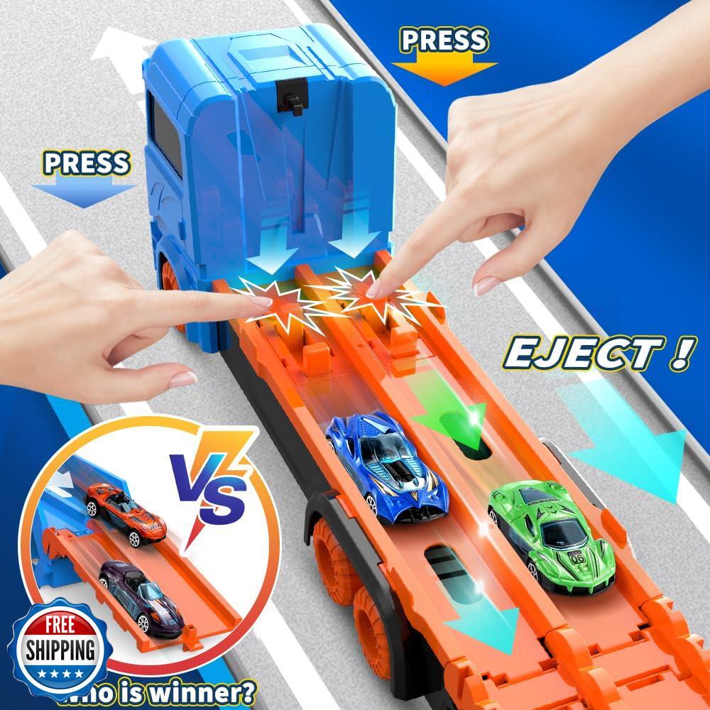 61-Inch Dual Race Track Transport Truck Toy
