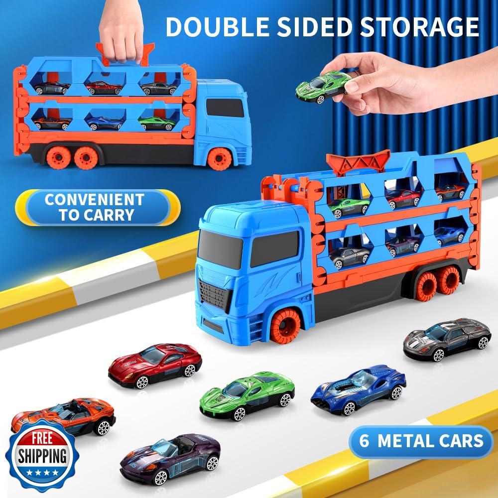 61-Inch Dual Race Track Transport Truck Toy