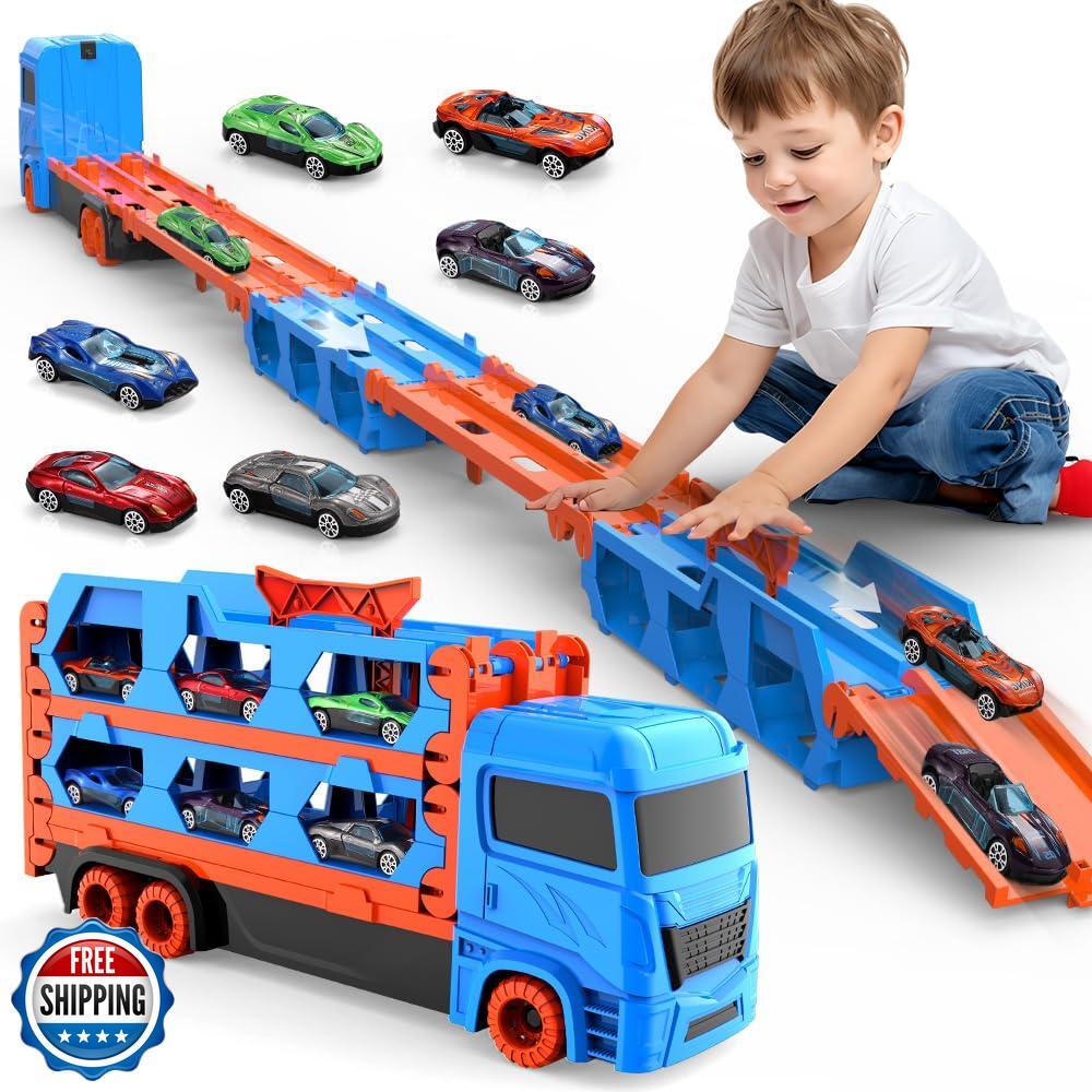 61-Inch Dual Race Track Transport Truck Toy
